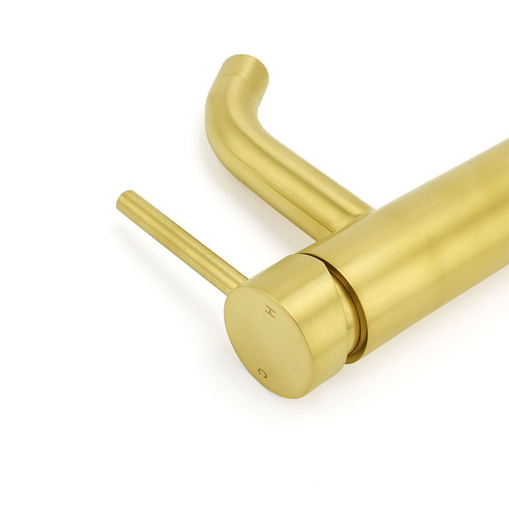 WELS Brushed Gold Kitchen Laundry Round Basin Mixer Vanity Sink Faucet Tapware