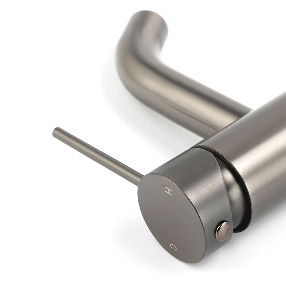 WELS Gun Metal Grey Kitchen Laundry Round Basin Mixer Vanity Sink Faucet Tap Set