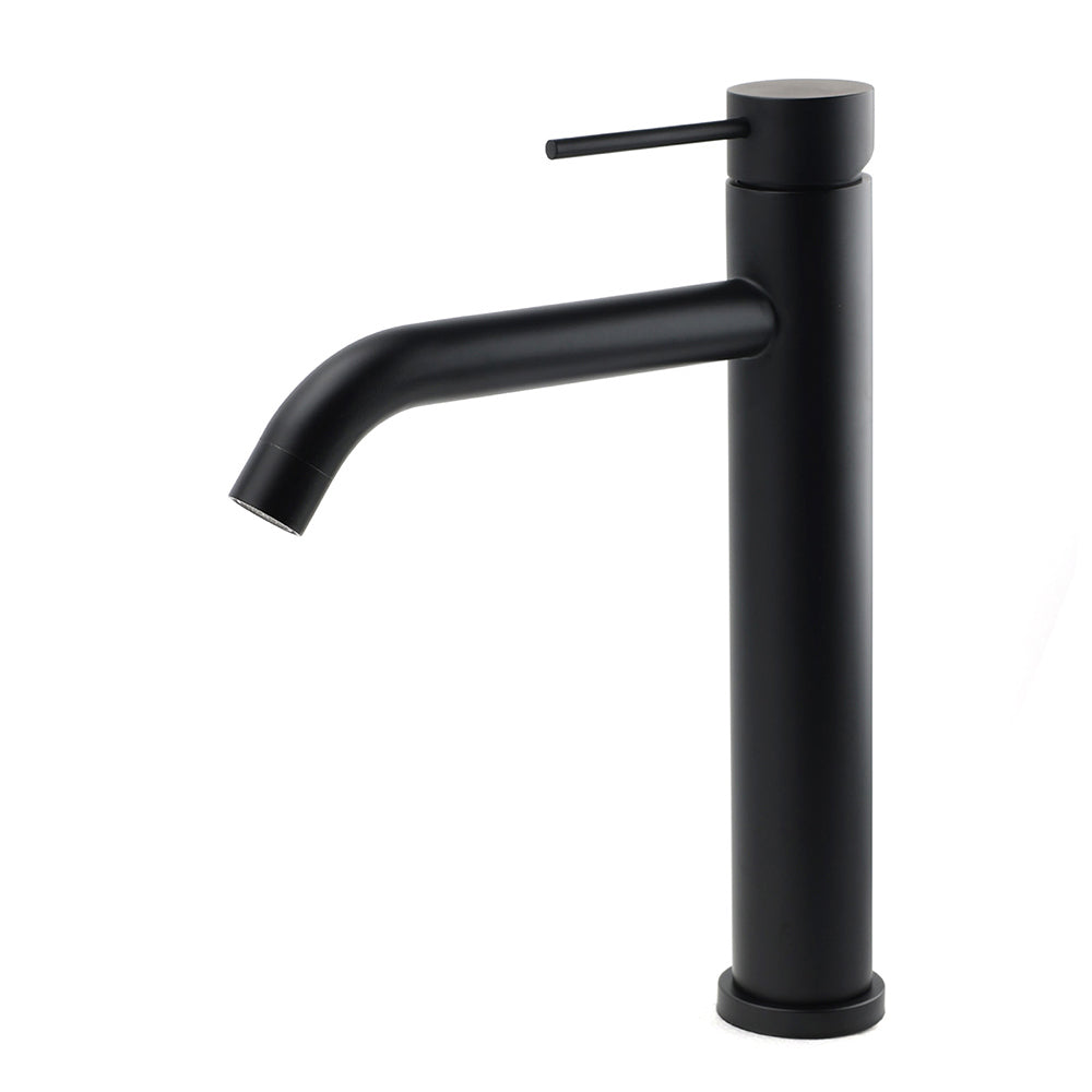 Matt Black Tall Laundry Round Curve Spout Basin Mixer Vanity Sink Faucet Tapware