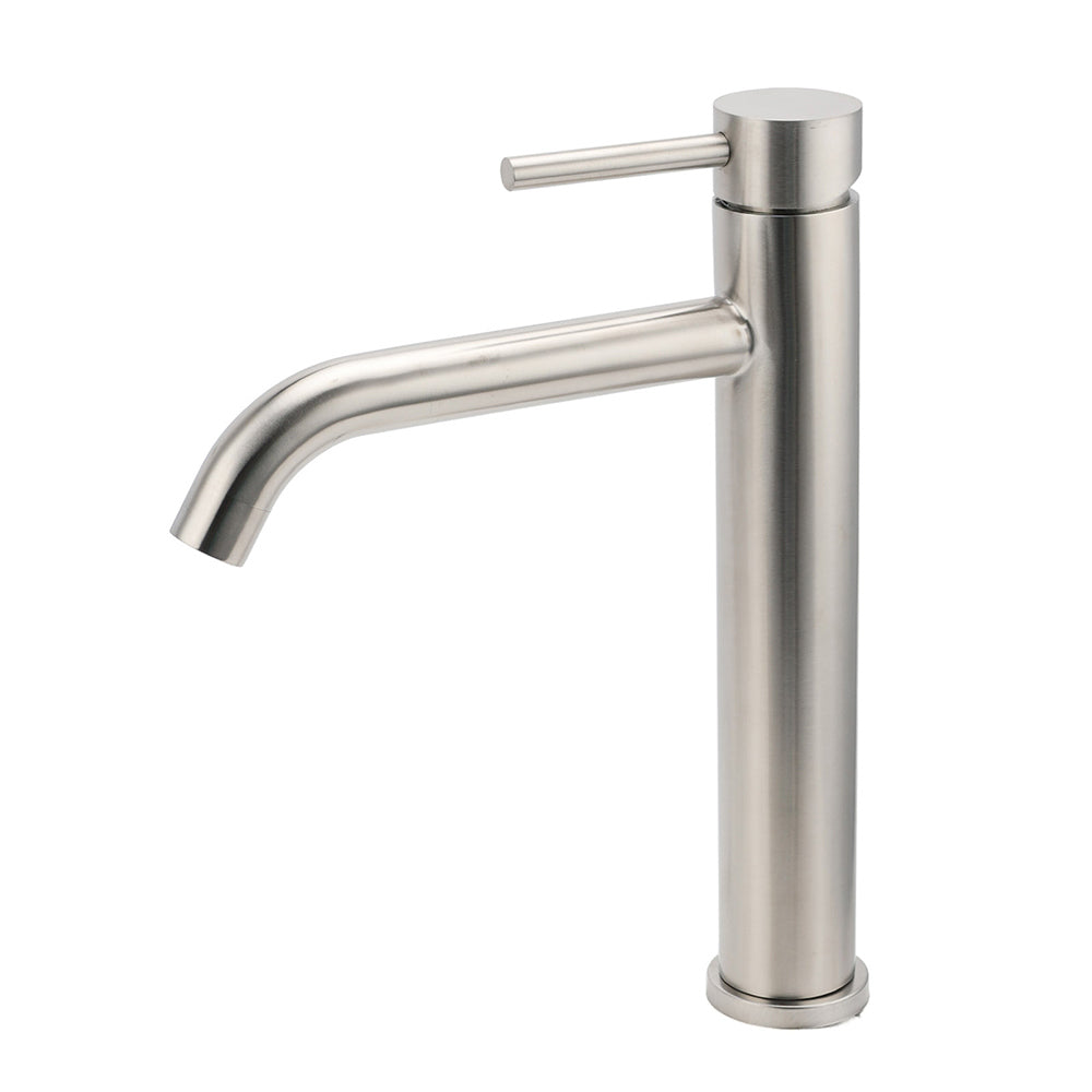 Brushed Nickel Tall Kitchen Laundry Basin Mixer Vanity Curve Sink Faucet Tap Set