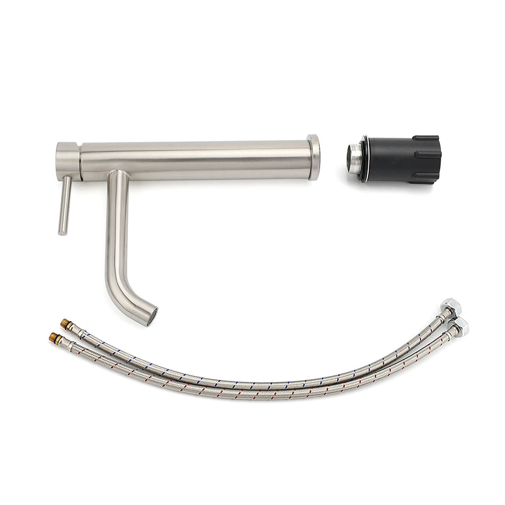 Brushed Nickel Tall Kitchen Laundry Basin Mixer Vanity Curve Sink Faucet Tap Set
