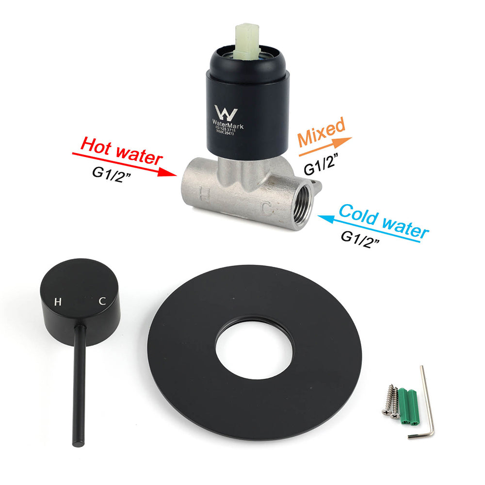 Matt Black Round Bath Concealed Shower Mixer Valve Hot Cold Water Tap Watermark