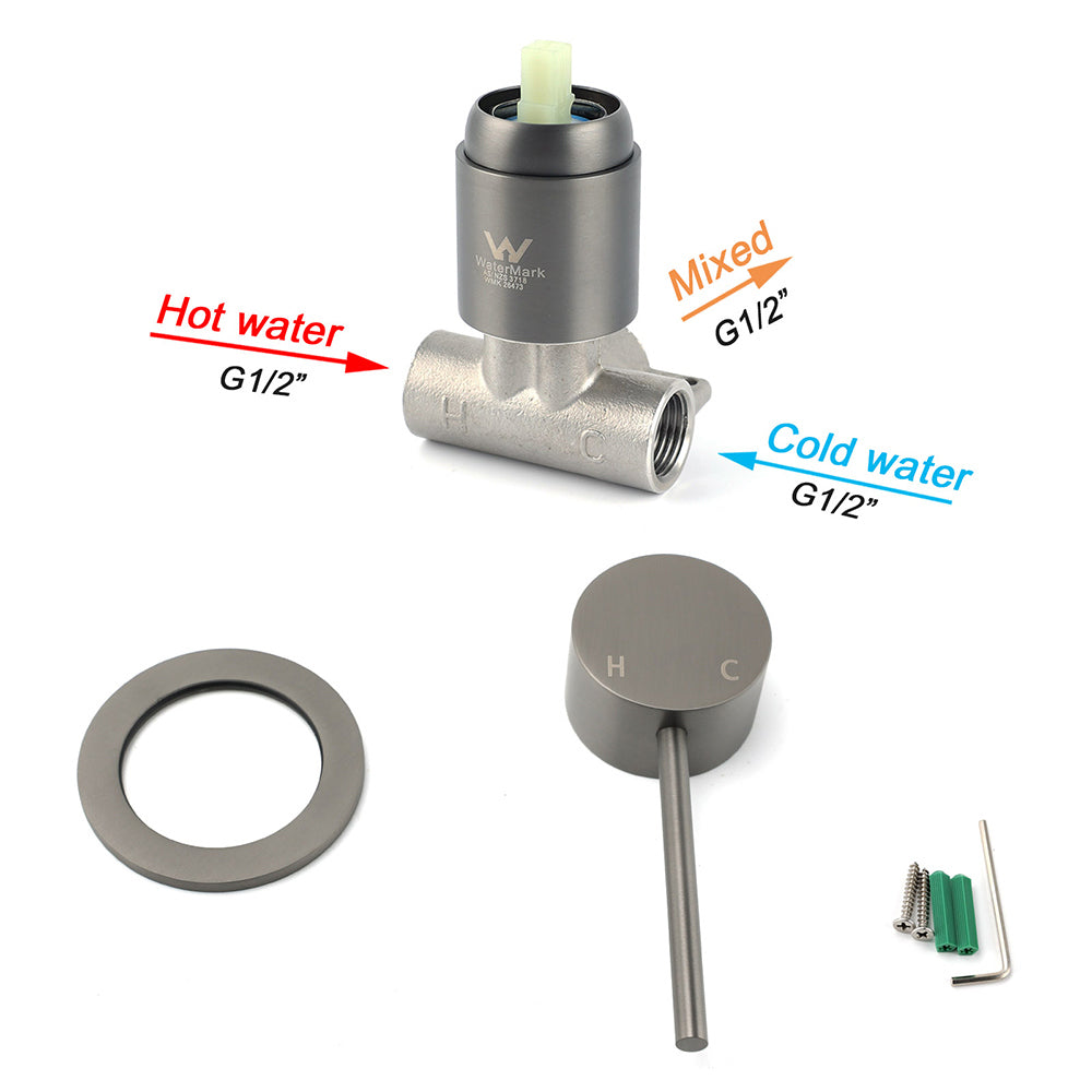 Gun Metal Round Small Face Wall Shower Mixer Hot Cold Bath Tap Valve Cartridge