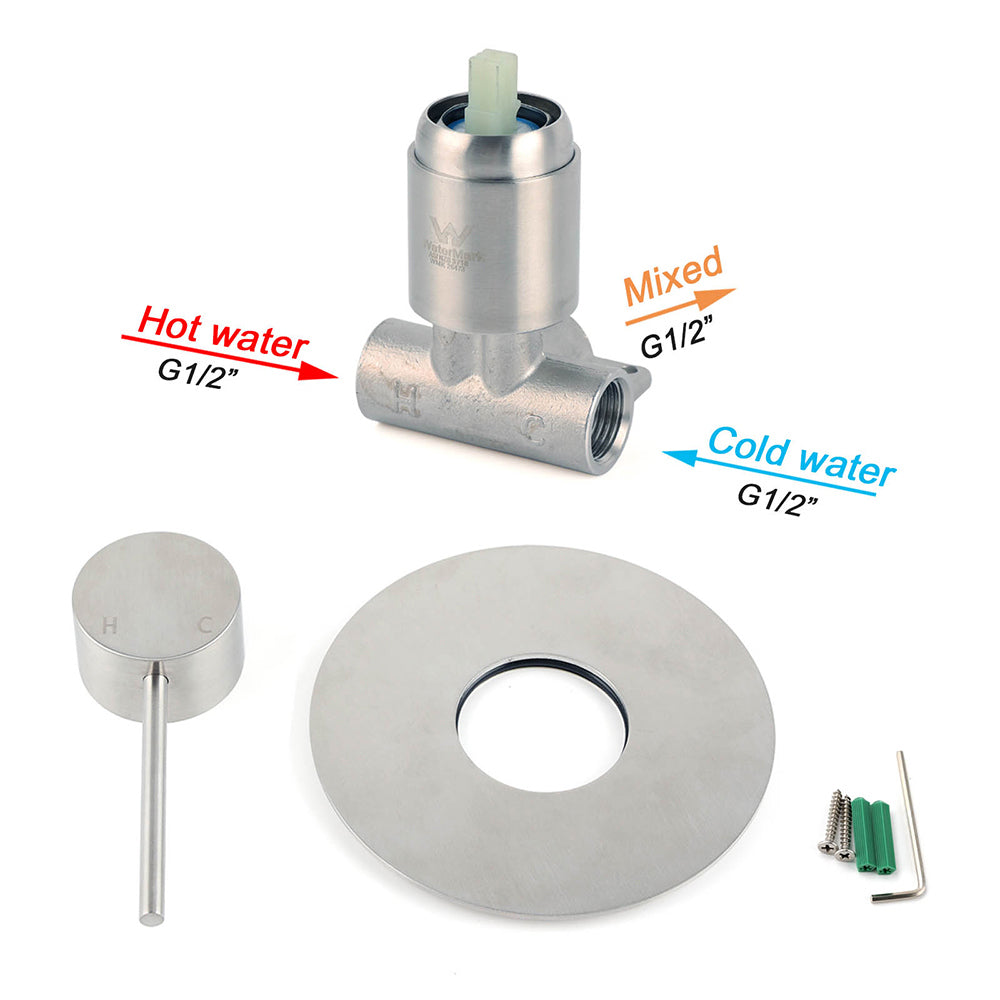 Brushed Nickel Bath Shower Mixer Hot Cold Tap Ceramic Cartridge Spindle Round
