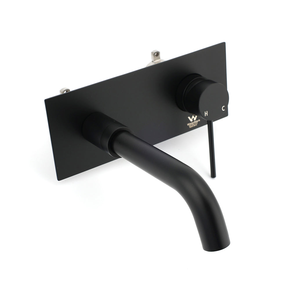 Matt Black Round Basin Mixer Bathtub Wall Mounted Faucet Tap Laundry Spout Set