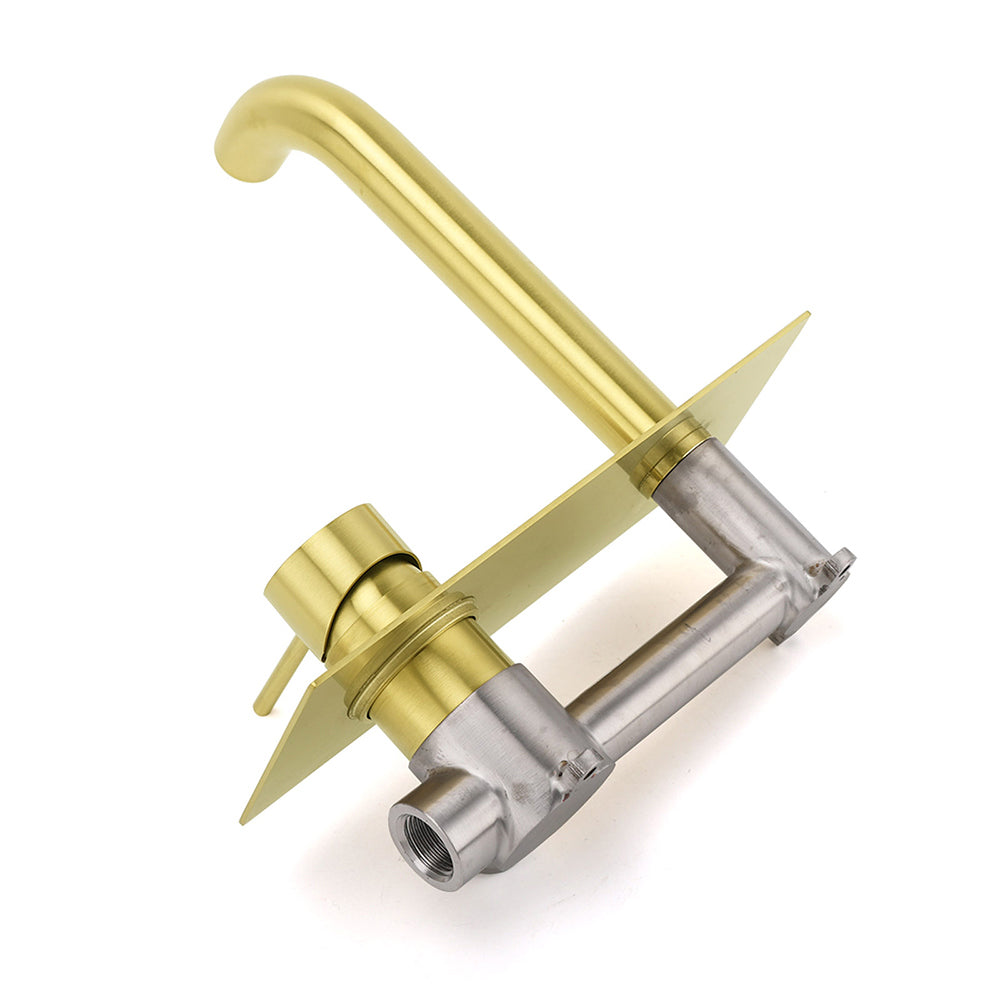 WELS Bathroom Round Wall Basin Mixer Vanity Sink Tap Spout Faucet Brushed Gold