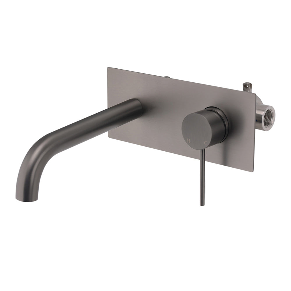 WELS Gun Metal Round Wall Basin Mixer Vanity Sink Tap Hot Cold Faucet Spout