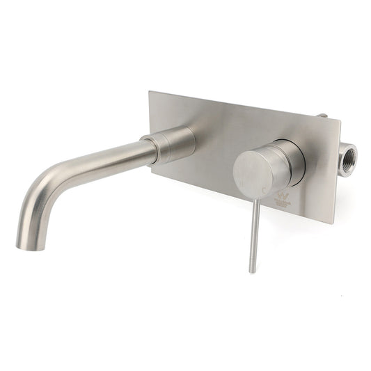 WELS Round Wall Mounted Basin Vanity Mixer Bath Tub Faucet Spout Brushed Nickel