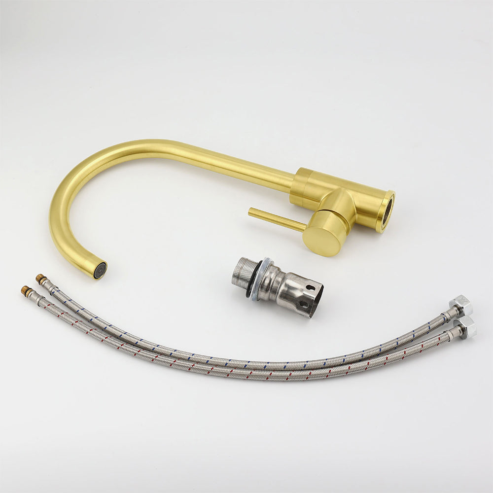Brushed Gold Round Kitchen Mixer Sink Tap 360° Swivel Laundry Basin Faucet Spout