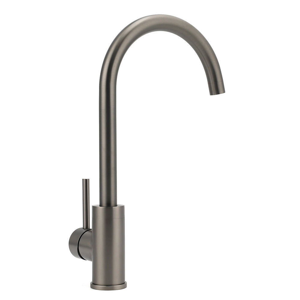 Gun Metal Round Kitchen Mixer Sink Tap 360° Swivel Laundry Basin Faucet Spout Set