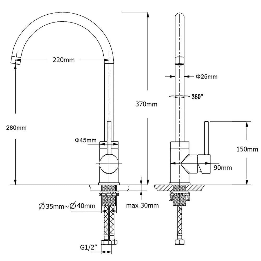 WELS Kitchen Laundry Swivel Sink Mixer Faucet Tap Spout Stainless Steel Brushed