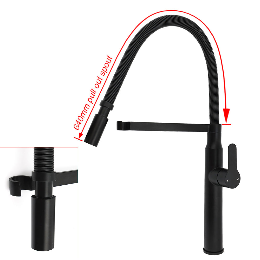 Matt Black Kitchen Sink Basin Mixer 360º Swivel Faucet Tap Pull Out Spout WELS