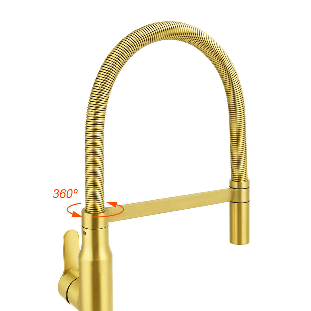 Brushed Gold Tall Kitchen Sink Basin Mixer 360º Swivel Faucet Tap Pull Out Spout