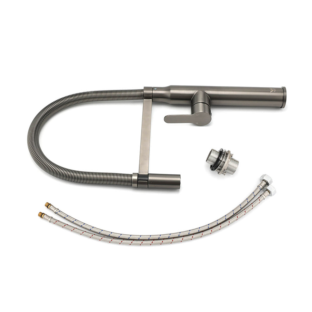 WELS Gun Metal Stainless Steel Pull Out Swivel Kitchen Mixer Sink Tap Spout Faucet