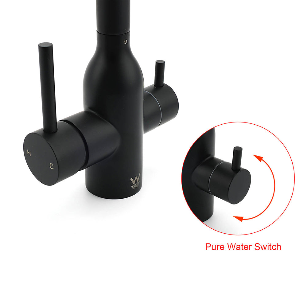 Matt Black 3 Ways Kitchen Mixer Tap Pury Water Sink Faucet 360 Swivel Spout Outlet