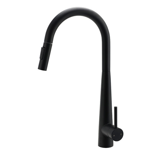 Round Matt Black Pull Out Kitchen Sink Tap Laundry Basin Mixer 2 Way Spout Set