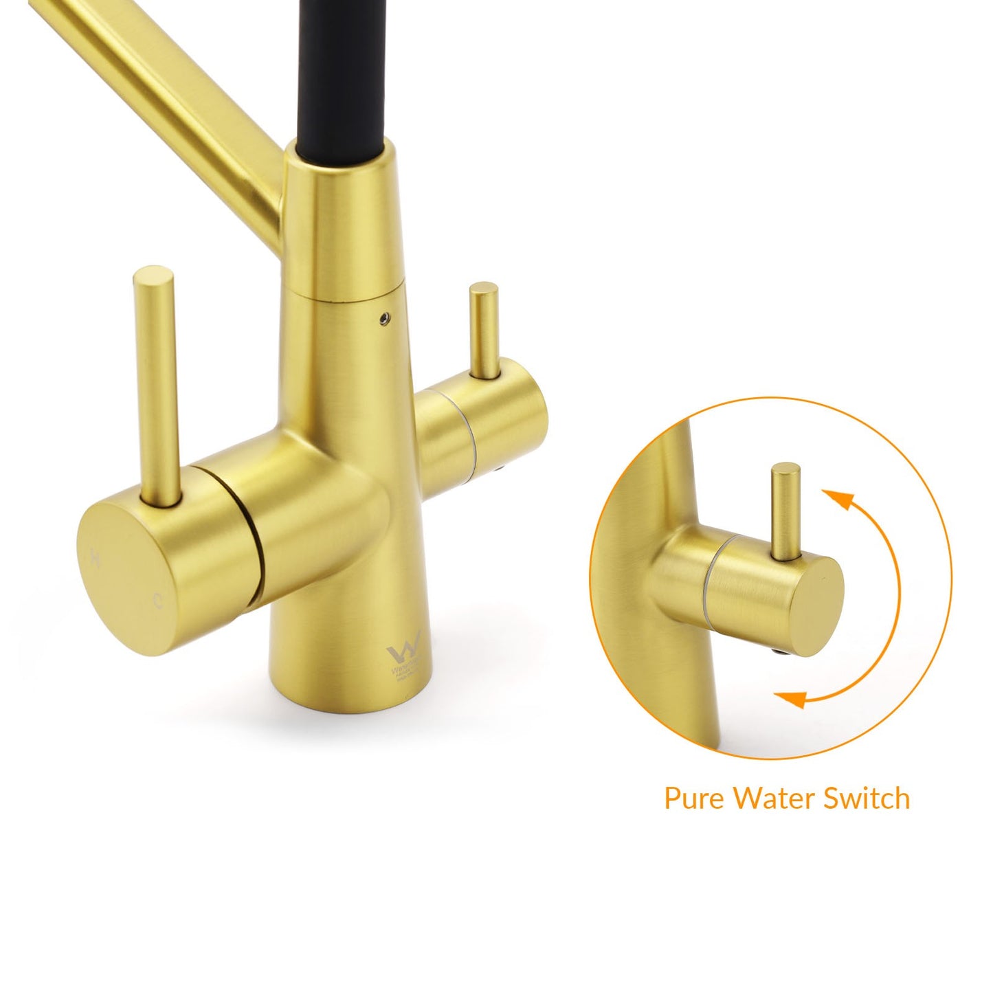 WELS Brushed Gold 3-Way Pure Drink Water Kitchen Mixer Sink Tap Pull Out Spout