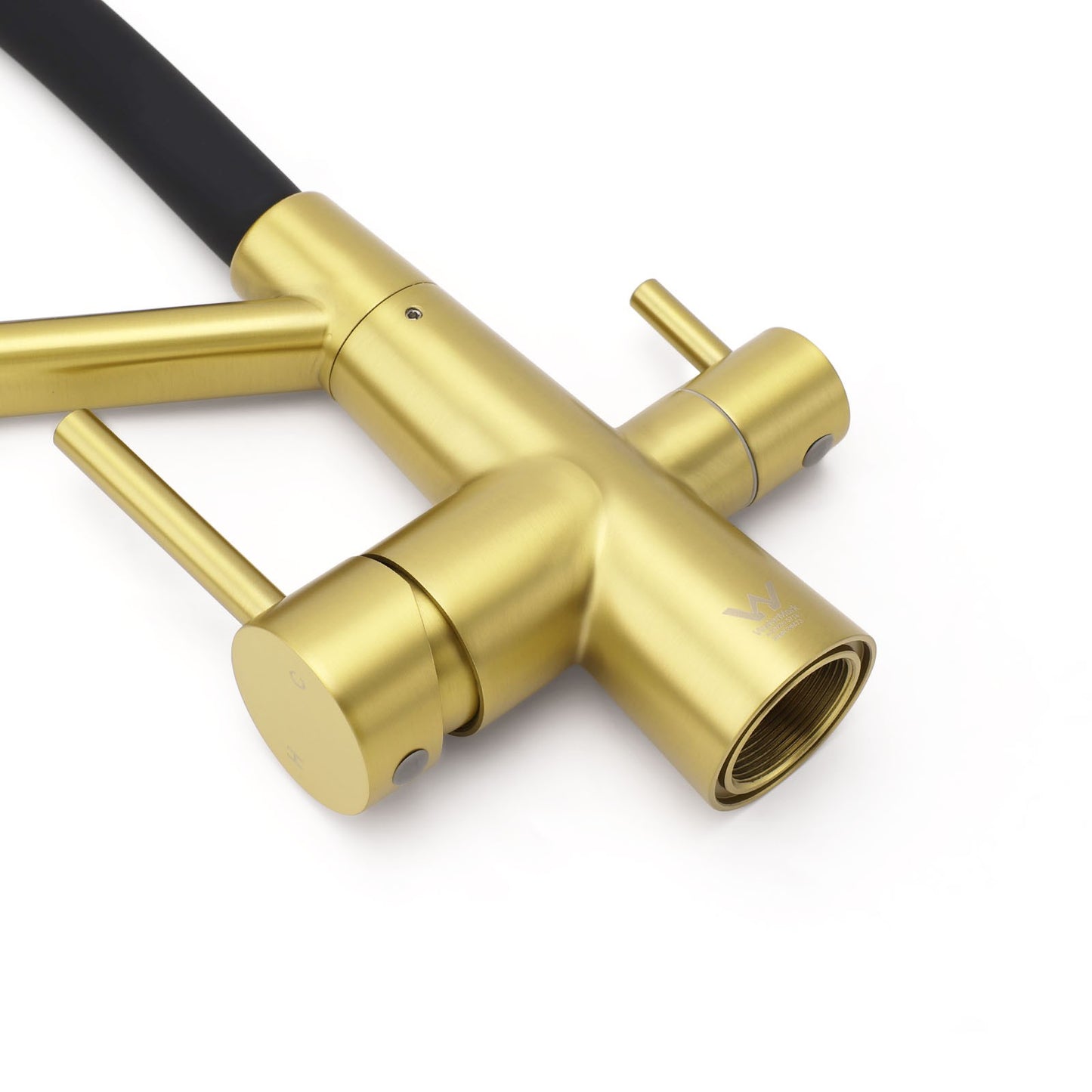 WELS Brushed Gold 3-Way Pure Drink Water Kitchen Mixer Sink Tap Pull Out Spout