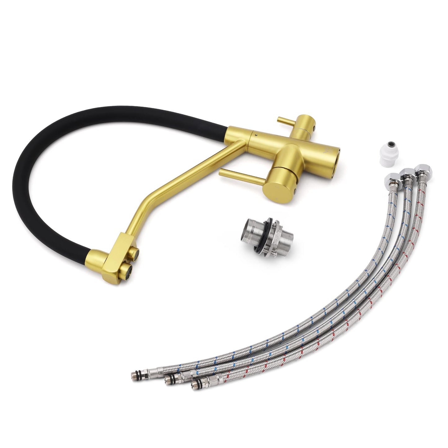 WELS Brushed Gold 3-Way Pure Drink Water Kitchen Mixer Sink Tap Pull Out Spout