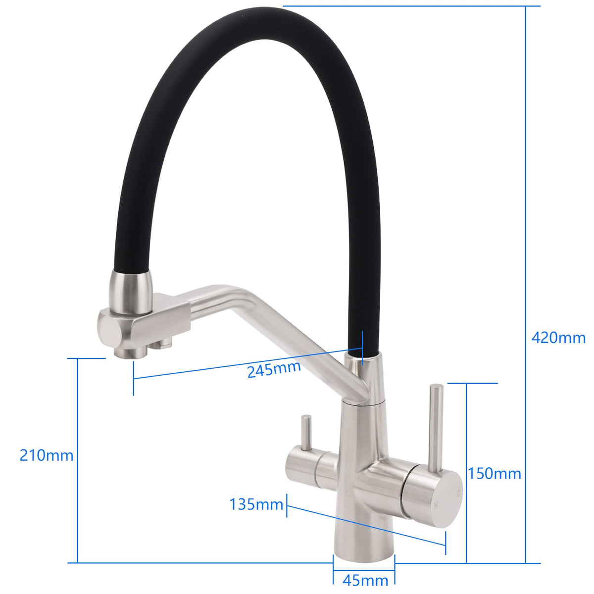 Brushed Nickel 3 Way Pull Down Kitchen Mixer Pure Drinking Water Sink Tap Spout