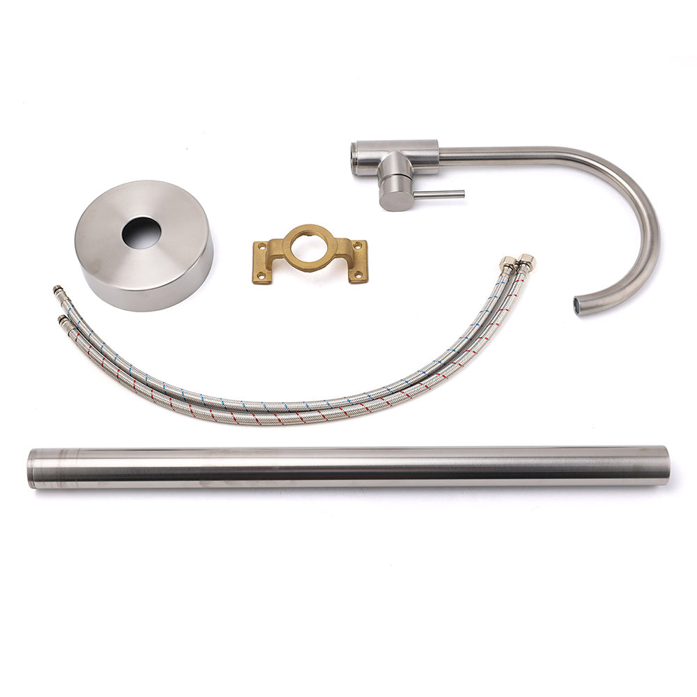 Brushed Nickel Stainless Steel Bathtub Tap Free Standing Faucet Filler Spout Set