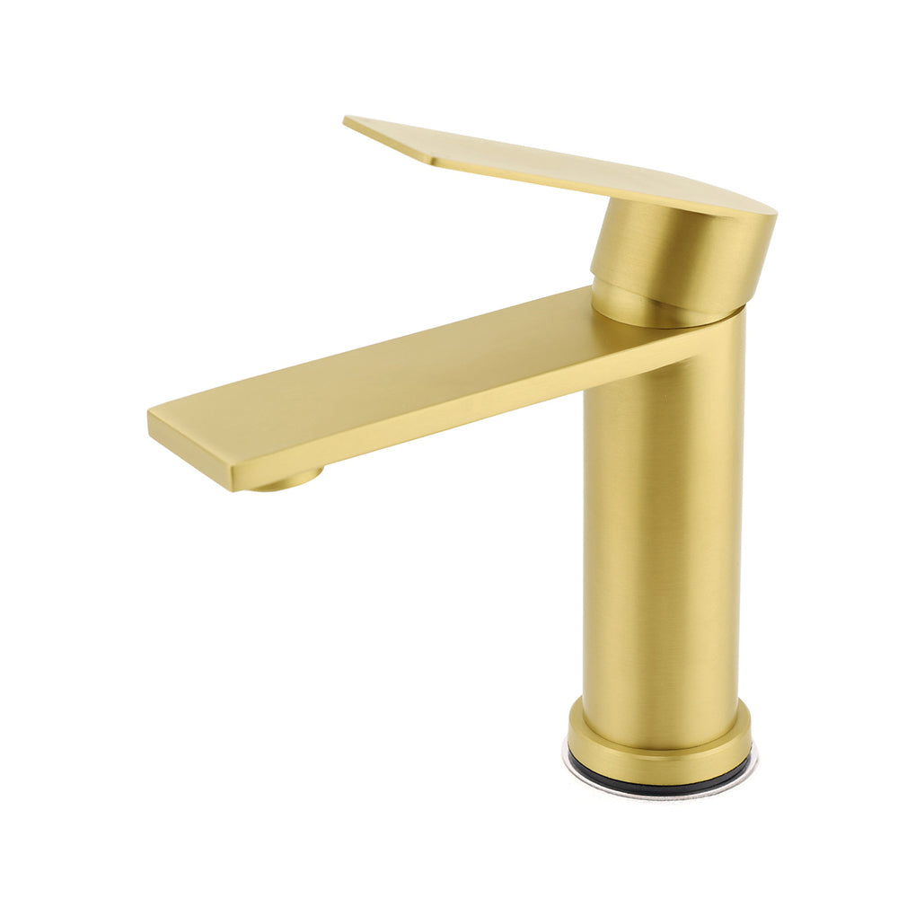 WELS Brushed Gold Short Square Basin Mixer Vanity Sink Faucet Spout Laundry Tap