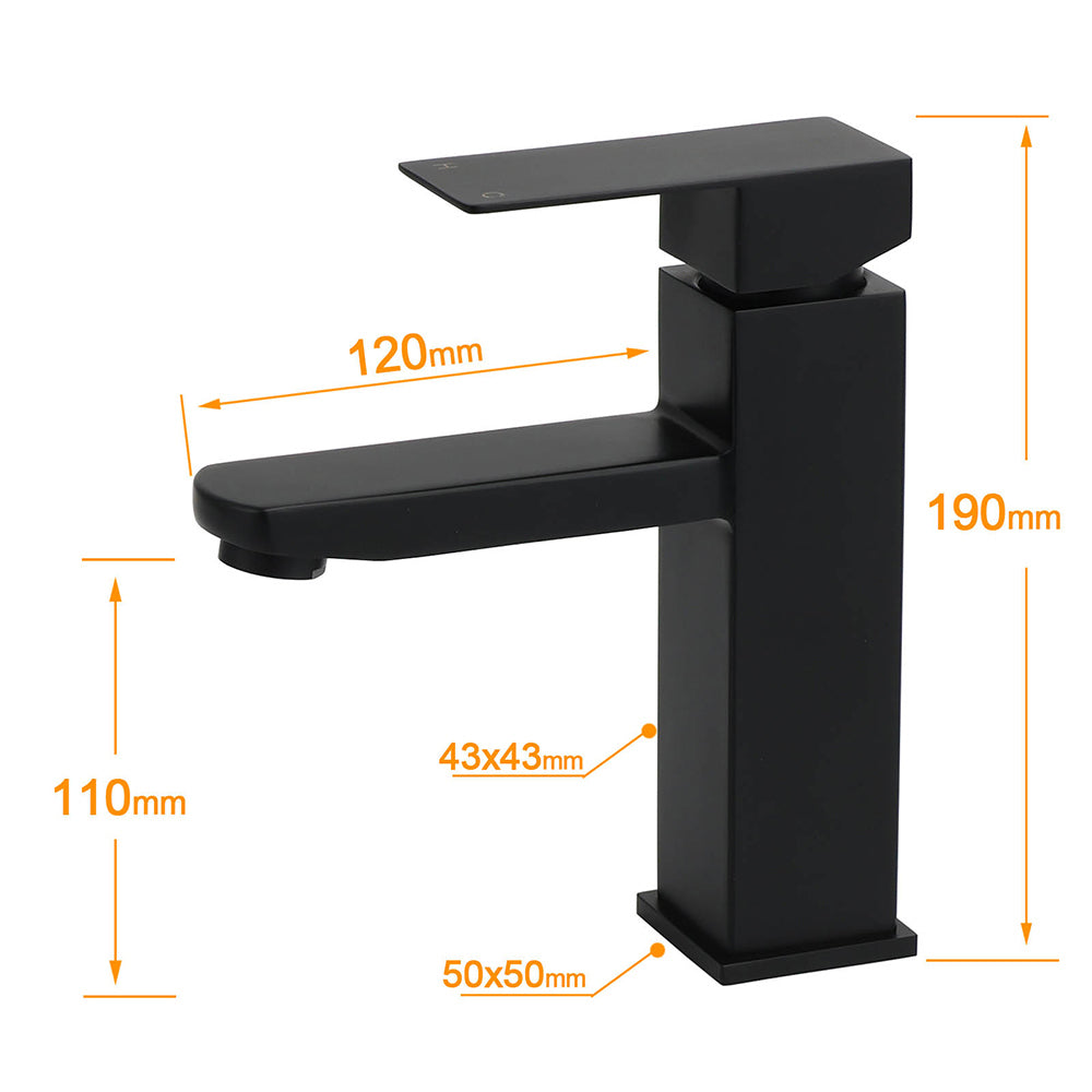 WELS Classic Square Matt Black Basin Mixer Vanity Laundry Sink Faucet Tap Outlet