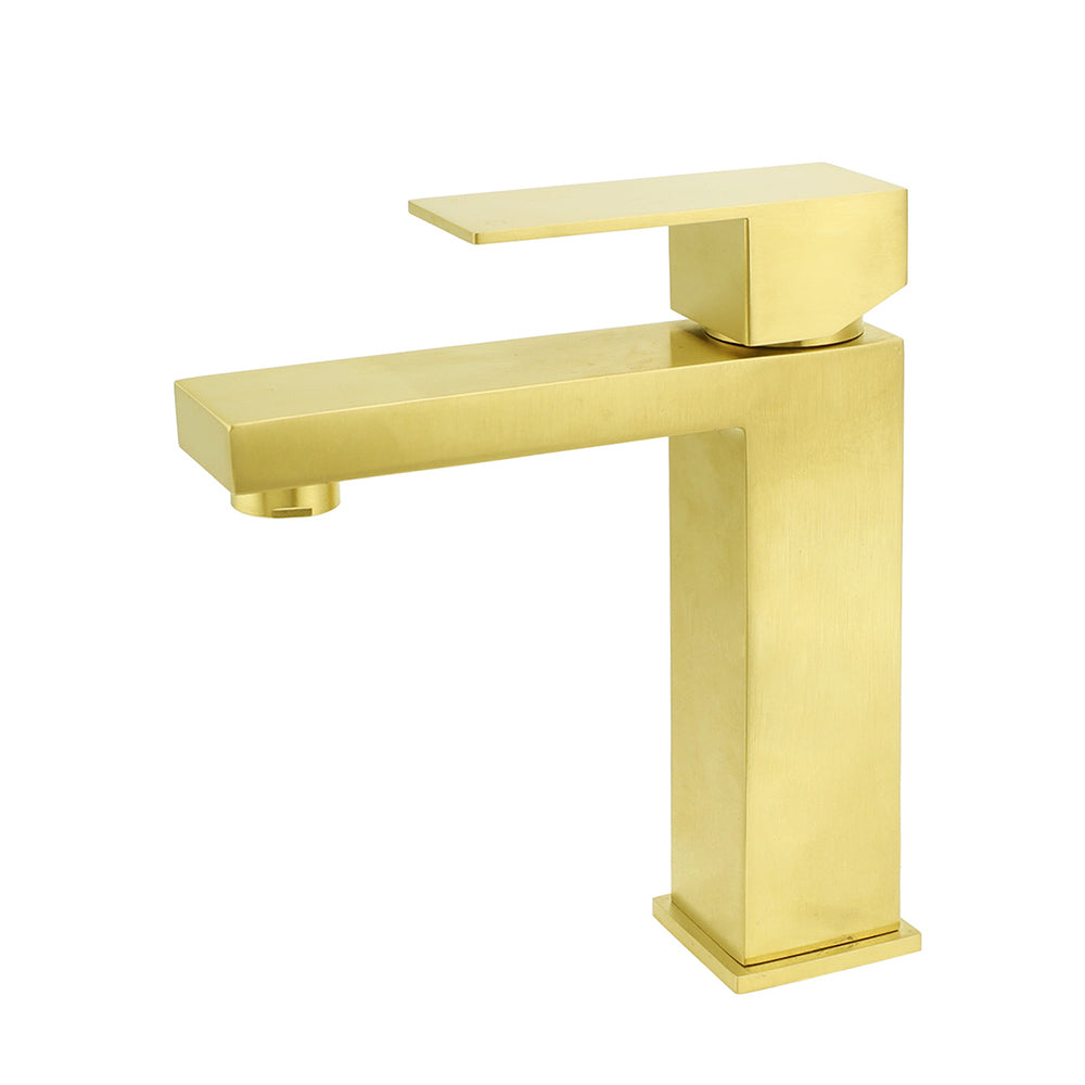Brushed Gold 165mm Square Basin Mixer Faucet Hot Cold Tap Kitchen Laundry Vanity