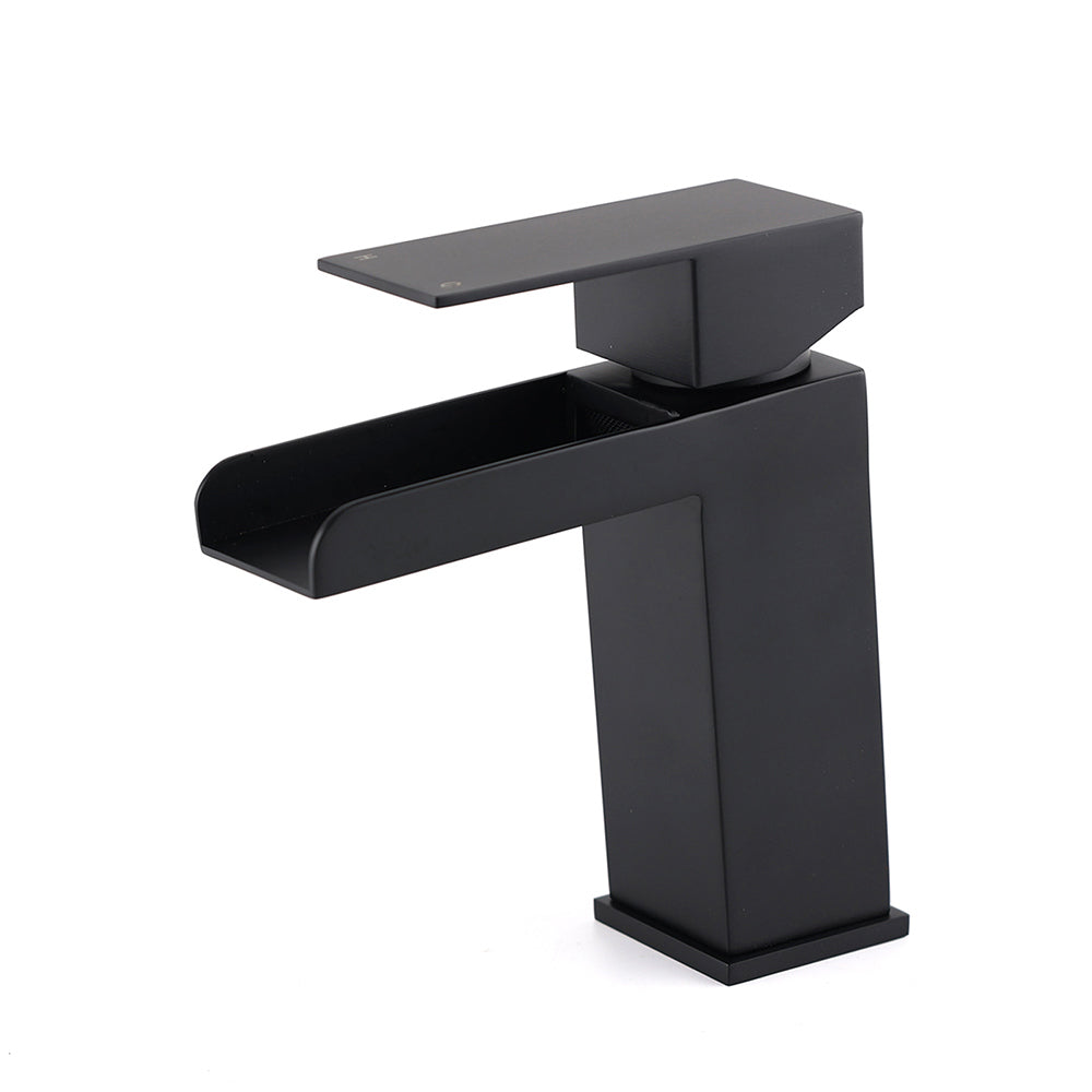 WELS Matt Black Cubic Square Basin Mixer Waterfall Faucet Spout Laundry Tap Set