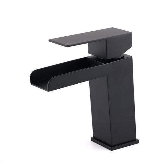 WELS Matt Black Cubic Square Basin Mixer Waterfall Faucet Spout Laundry Tap Set