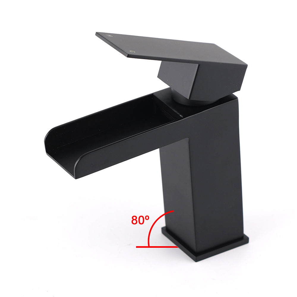 WELS Matt Black Cubic Square Basin Mixer Waterfall Faucet Spout Laundry Tap Set