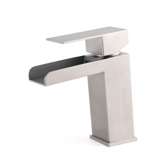 WELS Brushed Nickel Cubic Square Basin Mixer Waterfall Faucet Vanity Laundry Tap