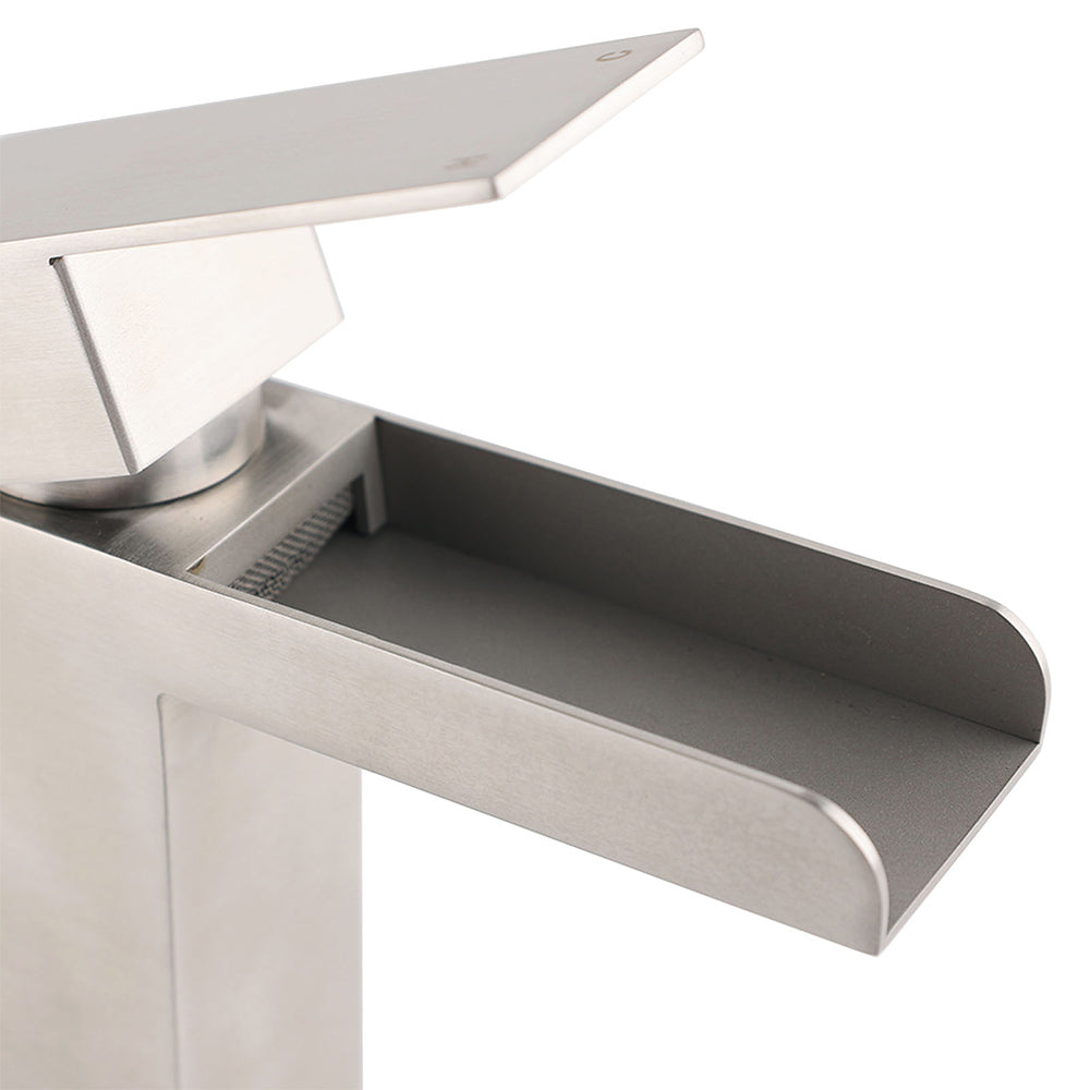 WELS Brushed Nickel Cubic Square Basin Mixer Waterfall Faucet Vanity Laundry Tap