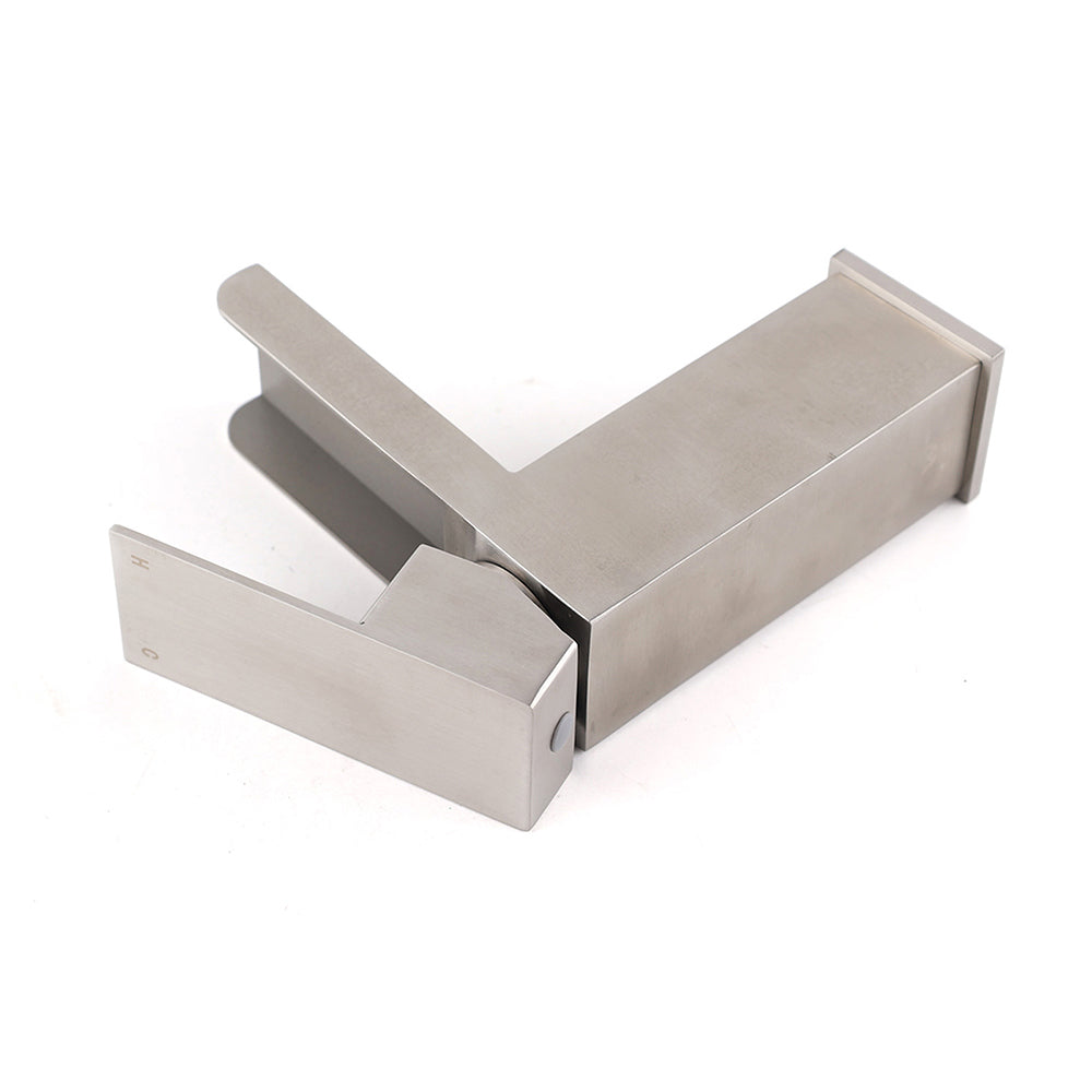 WELS Brushed Nickel Cubic Square Basin Mixer Waterfall Faucet Vanity Laundry Tap