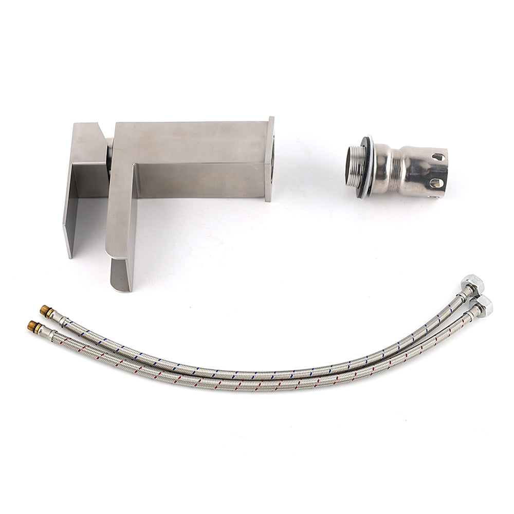 WELS Brushed Nickel Cubic Square Basin Mixer Waterfall Faucet Vanity Laundry Tap