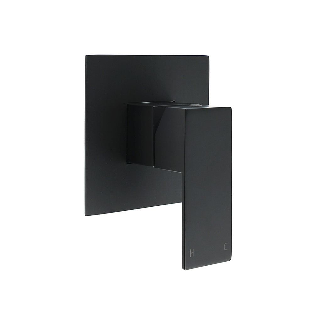 Matt Black Square Shower Mixer Hot Cold Tap Ceramic Cartridge Spindle Watermark