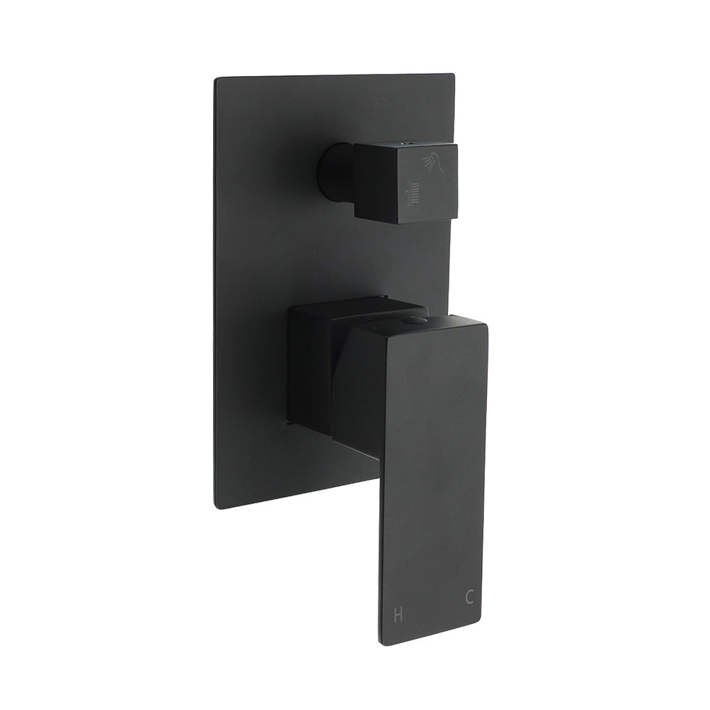 Matt Black Square Stainless Steel Shower Mixer 2 Way Bath Set Diverter Watermark