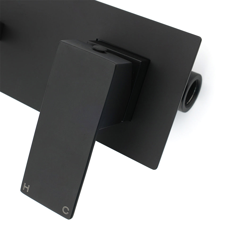 Matt Black Basin Mixer Bathroom Tub Faucet Wall Mount Tap Hot Cold Water Spout