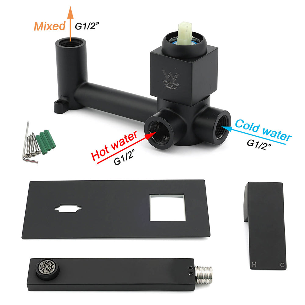 Matt Black Basin Mixer Bathroom Tub Faucet Wall Mount Tap Hot Cold Water Spout