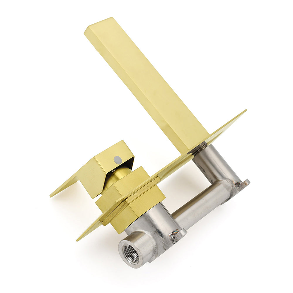 Brushed Gold Square Wall Mount Basin Mixer Laundry Vanity Tap Spout Faucet Set