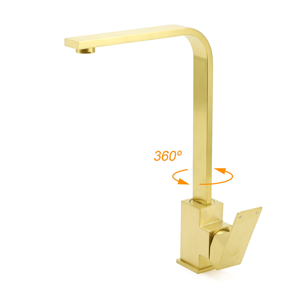 WELS Brushed Gold Gooseneck 360º Swivel Laundry Sink Kitchen Mixer Faucet Tap