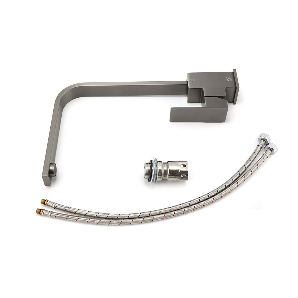 WELS Gun Metal Square Gooseneck Swivel Laundry Kitchen Mixer Faucet Sink Tap Set
