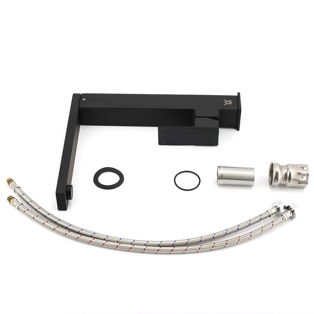 WELS Black 7.5L/m Kitchen Mixer 360º Swivel Laundry Sink Tap Faucet Square Set