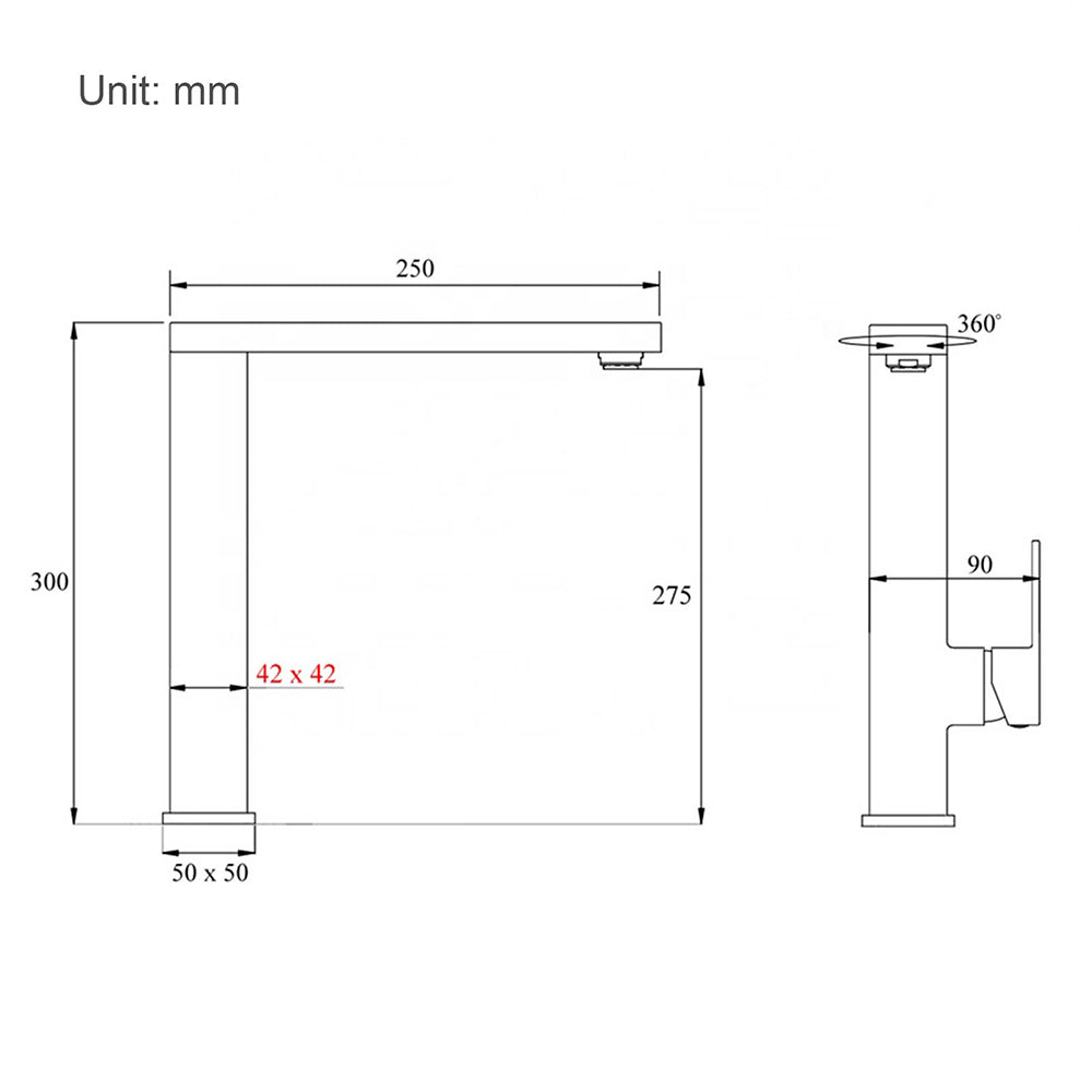 WELS Black 7.5L/m Kitchen Mixer 360º Swivel Laundry Sink Tap Faucet Square Set