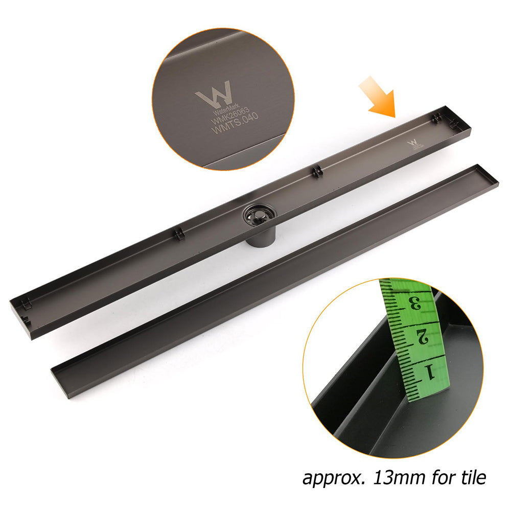 Gun Metal Bathroom Tile Insert 800mm Linear Shower Grate Floor Drain 50mm Waste