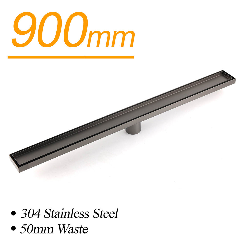 Gun Metal 304 SUS 900mm Tile Insert Linear Shower Grate Floor Drain 50mm Waste