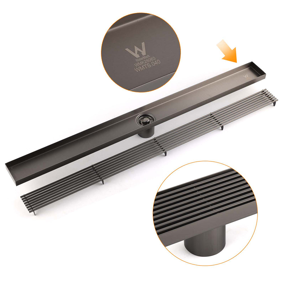 Gun Metal Stainless Steel 600mm Strip Fence Shower Grate Floor Drain 50mm Waste