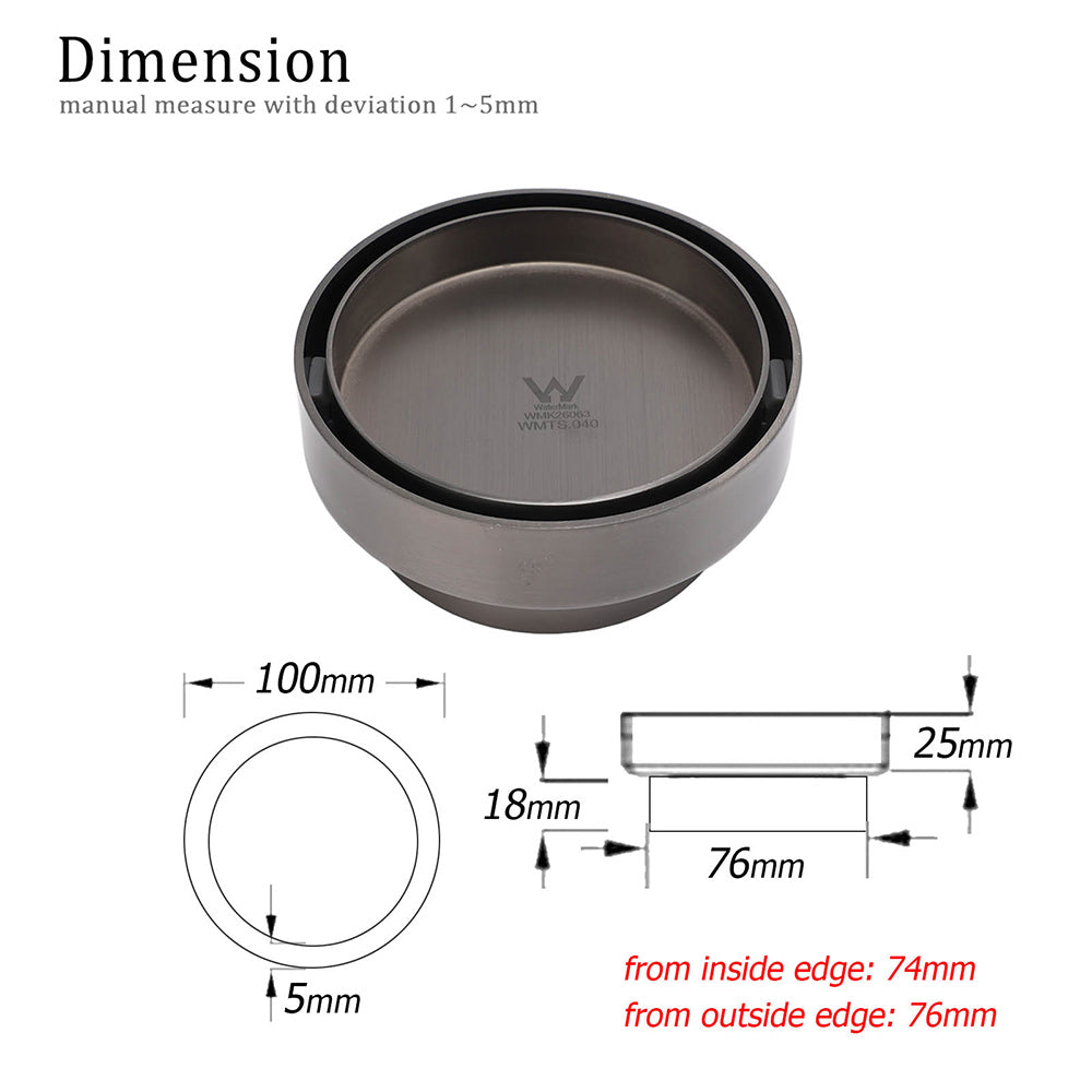 Gun Metal Round 100mm Diameter Tile Insert Floor Drain Shower Grate 75mm Outlet