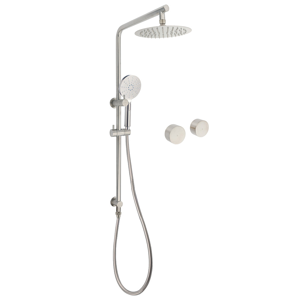 Brushed Nickel Dual Shower Set Sliding Rail Arm 8" Round Head Handheld Twin Taps Valve