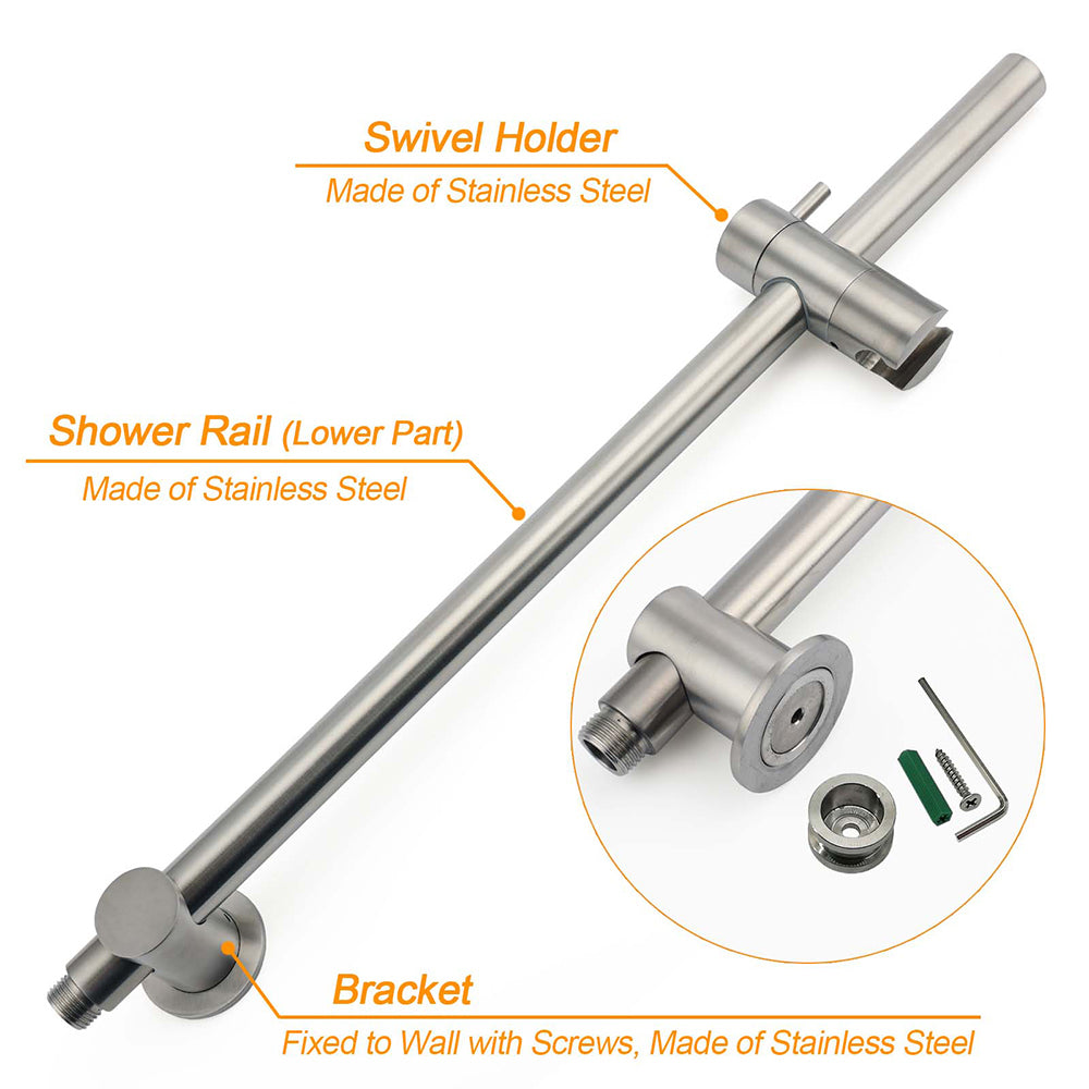 Brushed Nickel Dual Shower Set Sliding Rail Arm 8" Round Head Handheld Twin Taps Valve
